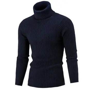 1Pc M/L/XL/XXL Modes Ērti Vīriešu Slim Fit augstu uzrullētu apkakli tīrtoņa Krāsu garām Piedurknēm Adīts Džemperis Džemperis Top свитер
