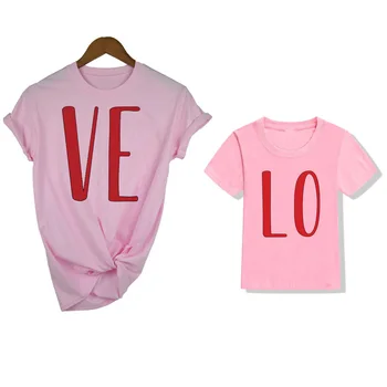 1PC Modes Ģimenes Atbilstošas Drēbes ar Īsām Piedurknēm Mīksto Māmiņa un Man Drēbes LO&VE T-kreklu Māte un Meita Valentīna Drēbes