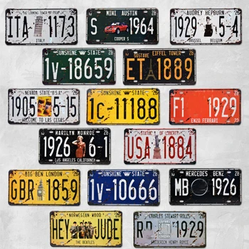 1pc Retro Metāla Plakātu Automašīnas Numura Licences Vintage Plate Bar, Club, Sienu Dekors 15*30 cm ASV Motocikli, Krogs, Garāža Alvas Plāksnes Pazīmes