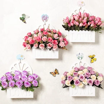 1set mākslīgie ziedi ar sienas karājas grozi Pušķis Mājas Puse, Dāvanu Istabu Iekštelpu Wall mount desktop apdare