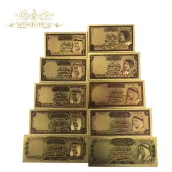 1sets Ar Kuveitas Valsts Zelta Banknošu Dinars Banknošu Rēķinus Par Mājas Dekoru Un Kolekcija