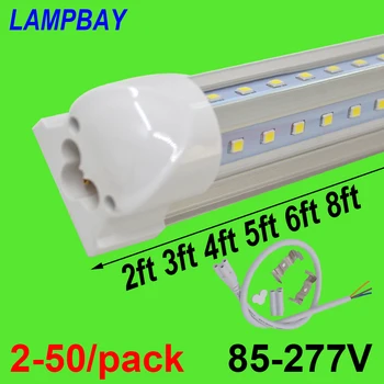 2-50/iepak V veida LED Gaismas Caurule 2ft 3ft 4ft 5ft platības ziņā ir atšķirīgas 6ft 8ft 270 leņķis Spuldzes T8 Integrētu Statīvu Linkable Bārs Lampas Super Spilgti