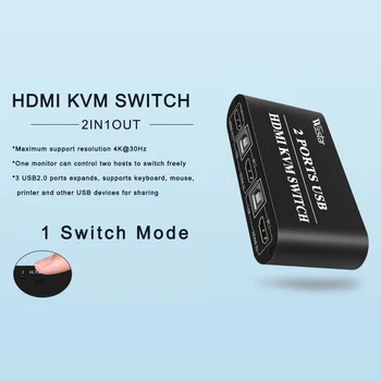 2 DATORA Koplietošanas Tastatūru, Peli, Printeri, Kontaktdakšu Un Paly No 4K USB HDMI KVM Switch Box Video Displeja Slēdzis USB Sadalītājs ar USB KABELI