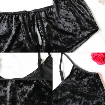 2 Gabali, Pidžamas Sieviešu Ciets Mīksts Sexy Naktsveļu Tērps, Samta Apakšveļas Komplekts Kroku Sleepwear Komplekti Siksnas Sieviešu Top+Vaļīgas Bikses