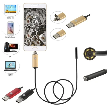 2 IN 1 Android Endoskopu Kameras Mini Snake Kamera 1m-10m Vads USB Borescopes PC Tālrunis Ūdensizturīgs Pārbaudes Kameras