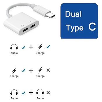 2 in 1 Dual C Tipa Austiņu Adapteri USBC Sadalītāja AUX Jack o Uzlādes Pārveidotājs Huawei, Samsung Xiaomi