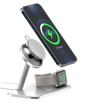 2 In 1 Iphone 12 Mobilā Tālruņa IWatch Smart Skatīties Magnētisko Bezvadu Lādēšanas Statīvs Bāzes Slinks Galda Statīvu