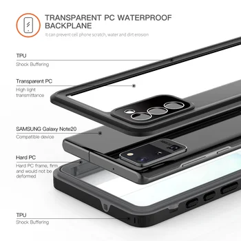 2 metru Ūdensizturīgs Gadījumā Samsung Galaxy Note 20 Ultra 360 Pilna Ķermeņa Izturīgs Skaidrs Atpakaļ Lieta Cover Pretslīdes Kritumu