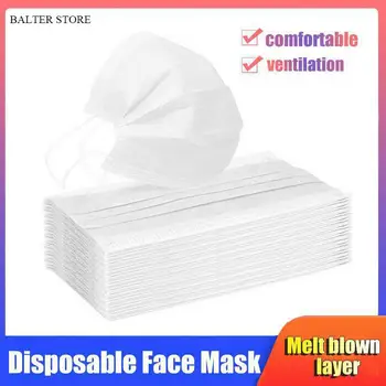 20 / 50 / 100 / 200 / 500 vienreizējās lietošanas maskas, 3 slāņi izolētas ūdens pilieni civilās gaisa caurlaidīga maskas pieaugušajiem balto putekļu maskas