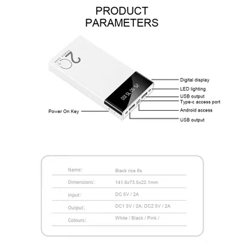 20000mAh Jaudas Bankai iPhone 11 Pro Max Xiaomi Ātra Uzlāde USB Digitālais Displejs Powerbank Portatīvo Ārējo Akumulatoru Lādētājs