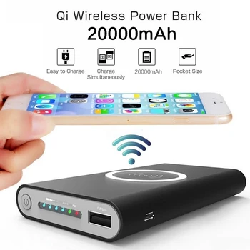 20000mAh Qi Bezvadu Lādētāju Strāvas Bankas Ārējo Akumulatoru Bezvadu Lādēšanas Powerbank Par iPhone11 X Xiaomi Mi 9 Poverbank