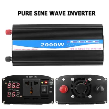 2000W LED Auto Power Inverter DC 12V Uz AC 220V Dual Ciparu Displejs Pure Sine Wave Power Inverter Auto Lādētāja Pārveidotājs