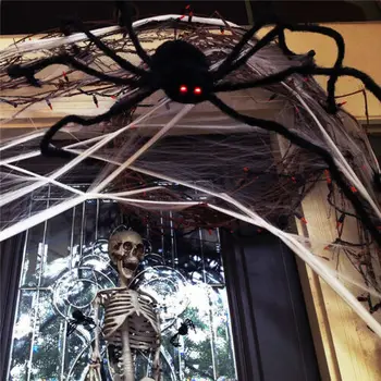 200CM Plīša Giant Spider Halloween Dekorēšanai 6.6 PĒDU Melns Spalvains Zirneklis Šausmu Haunted Māja Dārza Aksesuārus Puse Halloween Dekoru