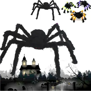 200CM Plīša Giant Spider Halloween Dekorēšanai 6.6 PĒDU Melns Spalvains Zirneklis Šausmu Haunted Māja Dārza Aksesuārus Puse Halloween Dekoru