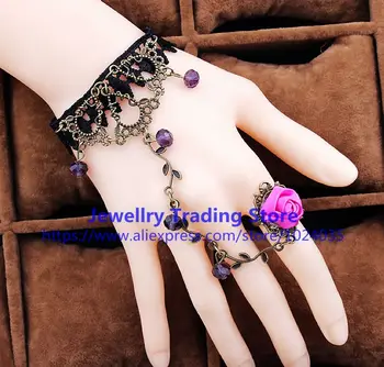 200pcs/daudz Vintage Mežģīņu ziedu vīnogulāju sērijas vienas ķēdes aproce Krāsains kristālu aproce sievietes ar rokassprādzi