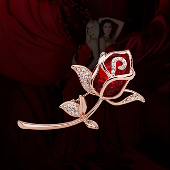 2016 Elegantu Rožu Rhinestone Broša Pin,augstākās Kvalitātes AAA Granāts Broša Šalle Sprādzes,Rose Gold Plated Piespraudes Sievietēm Broaches