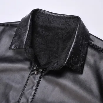 2017 Jaunu Vīriešu ziemas apģērbu, zamšādas krekls, jaka punk silta bieza melnā motociklistu ādas kreklu izšūšana plus lieluma coatumes
