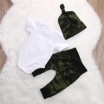 2018 Armijas Zaļā Jaundzimušais Meitene Zēnu Drēbes Romper T-Krekls, Garās Bikses Un Cepure Tērpiem 3Pcs