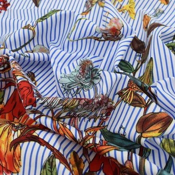 2018 jaunas debesis zilas strīpas reaktīvais krāsošana, tīras kokvilnas auduma vasaras kleita krekls telas por metro tissu ās metru vestido DIY