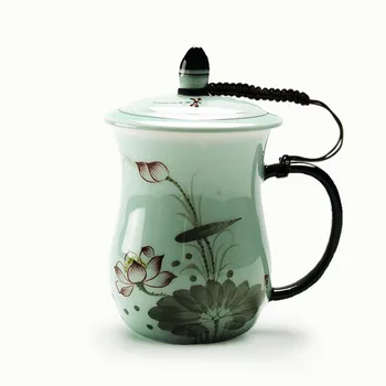 2018 Jaunas Ielidošanas Ķīniešu Stilā Lotus Tējas Krūzes ar Vāku, zaļpelēka krāsa Porcelāna Filtrs tējas tases ūdens pudeli, Biroja Drinkware Dāvanu