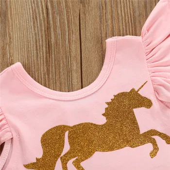 2018 Jauno Modes Dizaina Jaundzimušā Bērna Baby Meitenes, Unicorn Mežģīnes Tutu Ruffles Piedurknēm Bodysuit Varavīksnes Kleita Mazulis Sundress Kostīms