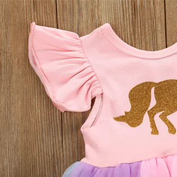 2018 Jauno Modes Dizaina Jaundzimušā Bērna Baby Meitenes, Unicorn Mežģīnes Tutu Ruffles Piedurknēm Bodysuit Varavīksnes Kleita Mazulis Sundress Kostīms