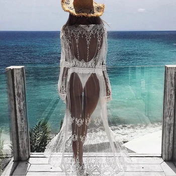 2018 Jaunu un Seksīgu Sieviešu Šifona Beach Jaciņa Bikini uz Augšu, Ietin Beachwear Gara kleita Puse