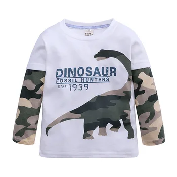 2018 Jaunā gada Rudenī, Pavasarī Baby Zēnu T-krekls Bērniem ar garām Piedurknēm Tees Bērniem Kokvilnas Topi Drukāt Dinozauru Zēni Raibs krekls