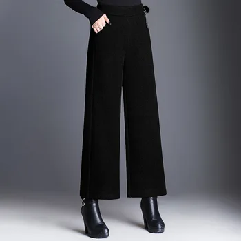 2018 Modes Sieviešu biezas Bikses Plaša Kāju Bikses ar vilnas Bikses Sievietēm Zaudēt Gadījuma Bikses, liela izmēra 5XL Melns Brūns