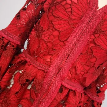 2018 Modes V-veida kakla Dobi No Sarkanā Mežģīņu Ziedu Drukāt Sexy Sieviešu Blūze, Krekls Top
