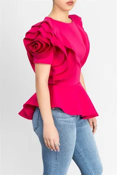 2018 O Kakla Cieto Sexy Mežģīņu Blūze, Krekls Sievietēm Gadījuma Nelegālo Blūze Rožu Ziedlapiņu Piedurknēm OLA Blūze Chemise Sieviešu Blusas