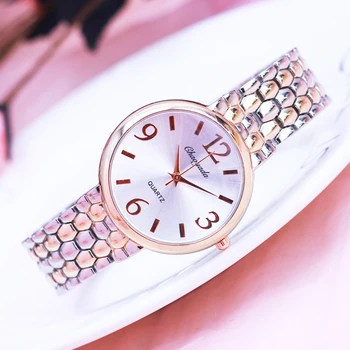 2018 sieviešu biroja dāmas rose gold nerūsējošā tērauda luksusa kvarca rokas pulkstenis meitenēm elektronisko ūdensizturīgs kleita, aproces, pulksteņi