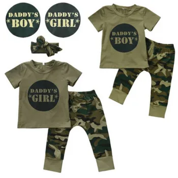 2018 Vasaras Jaundzimušais Meiteņu Drēbes, Uzstādīt tēta Meitene, Topi, T-Krekls+Bikses Cute Apģērbs Iestatīt Ikdienas Modes Baby Zēna kostīms