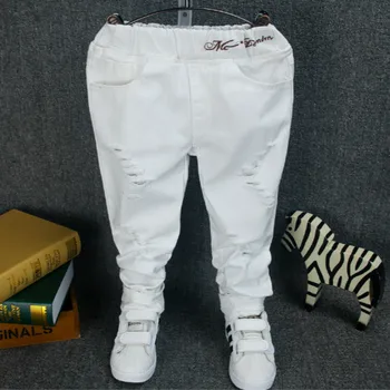 2019 baby boy, džinsi Bērnu džinsa streetwear Jaunu Zēnu Džinsi Edition White Sadalīti Dobumos Kovboju Bikses, džinsi bērnu