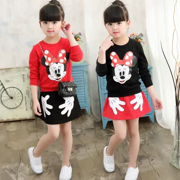 2019 Baby Girl Apģērbu Komplekti 2gab Komplekti, Atpūtas Bērniem Meitene Minnie Mickey garām Piedurknēm T-Krekls Top+Īsa Kleita Bērnu Drēbes 3-9Year