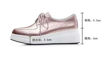 2019. gada Pavasara sievietes platformas kurpes dāmas Īstas Ādas dzīvoklis Norādīja toe kurpes sieviešu mežģīnes up ikdienas apavi mokasīni rāpulis