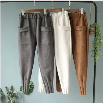 2019. gada pavasarī jauno burkānu biksēm elastīgs viduklis labas kvalitātes zamšādas lielas kabatas burkānu bikses kājām tempā gadījuma bikses Reljefs bikses