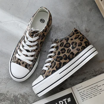 2019. gada Pavasarī Jaunā Valde Mežģīnes up Kurpes Sieviešu Leopards drukāt bieza soled audekla kurpes Lady Plat Platforma gadījuma audekla Čības B288