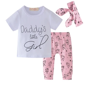 2019. gada Vasaras Baby Girl Apģērbu Komplekts Jaundzimušo Bērnu Meiteņu Drēbes Daddy ' s Little Girl T-krekls+Bikses+Galvas Zīdaiņu 3Pcs Apģērbs, Tērps