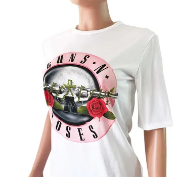 2019. Gada Vasaras Balts T-Krekls Sievietēm Ar Īsām Piedurknēm Rožu Iespiesti O-Veida Kakla Džemperis Ikdienas Topi Streetwear Rock, Punk Grafikas Tees