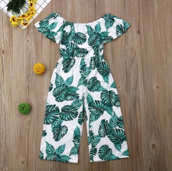 2019. Gada Vasaras Bērnu Meitene Drēbes Nost, Plecu Savirmot Zaļo Lapu Modes Apģērbu Apdrukāšana
