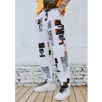 2019. Gada Vasaras Joggers Hip Hip Elsas Star Print Vīriešiem Harajuku Sweatpant Streetwear Modes Gadījuma Dziesmu Bikses Sviedri Bikses, Balts