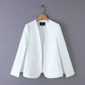 2019. gadā, Sievietēm, eleganta, melna balta krāsa v kakla sadalīts gadījuma mētelis, apmetnis biroja dāma valkā outwear uzvalks jaka atvērto valdziņu topi CT237