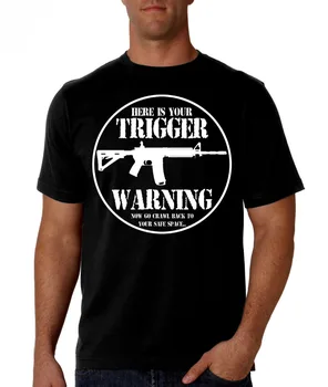 2019 Jaunas Vīriešu Vasaras O-veida Kakla Topi Pro Gun: Šeit IR Jūsu Sprūda Brīdinājums (Melns Krekls) Ar-15, Ak47, Ar15 Jaunu T Kreklu Dizains
