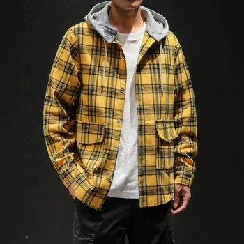 2019 jaunpienācēji, Modes Vīrieši Pleds Krekls ar garām Piedurknēm Slim Fit Kapuci Kleita Krekli LBZ134