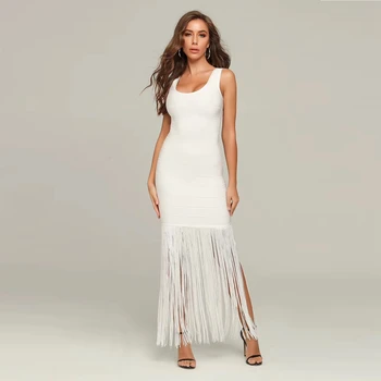 2019 Jauns Elegants Pušķis Pārsējs Kleita Sexy Spageti Siksnas Sieviešu Balts Ilgi Modes Celebriy Puse Kluba Vestidos Vairumtirdzniecība