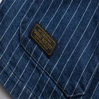 2019 Jaunu Modes Mens Retro Džinsa Jaka Pavasara Japānas Stila, ar garām Piedurknēm Vīriešu Svītrains Kokvilnas Jakas Kovboju Streetwear DS50331