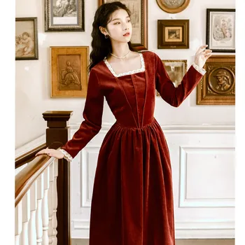 2019 jaunu modes sieviešu apģērbu Rudens un ziemas vintage kleita ar Kvadrātveida Apkakle