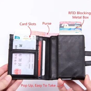 2019 Jaunu PU Ādas Vīriešu Alumīnija Maku Kabatā ID Kartes turētājs RFID Pretbloķēšanas Mini Magic Seifs Automātiskā Kredītkartes Monēta Maku