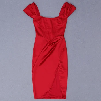 2019 Jaunu Ziemassvētku Apģērbs Sarkano Pie Pleca Satīna Kleita Sexy Daļa Valkā Elegants Vintage Vestios Moonccloset1